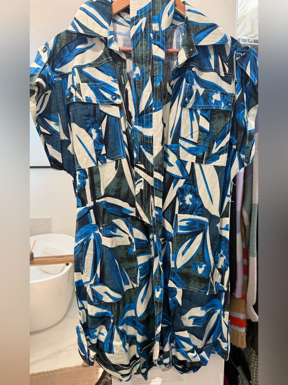 Vestique Blue, Black and White Printed Romper